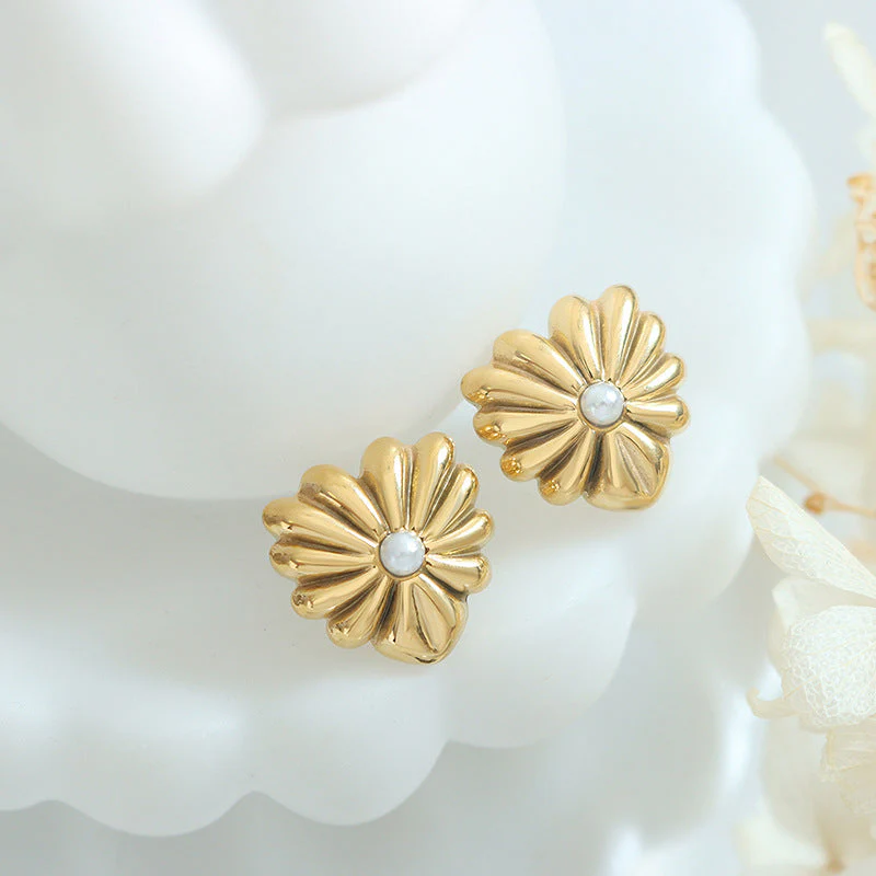 Personality Pearl Inlay Heart Necklace Earring Set