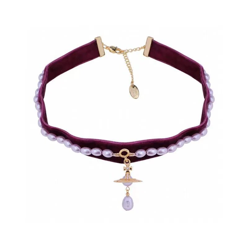 VIVI Ribbon Saturn with Teardrop Pearl Pendant Necklace | Best Replica Jewelry™