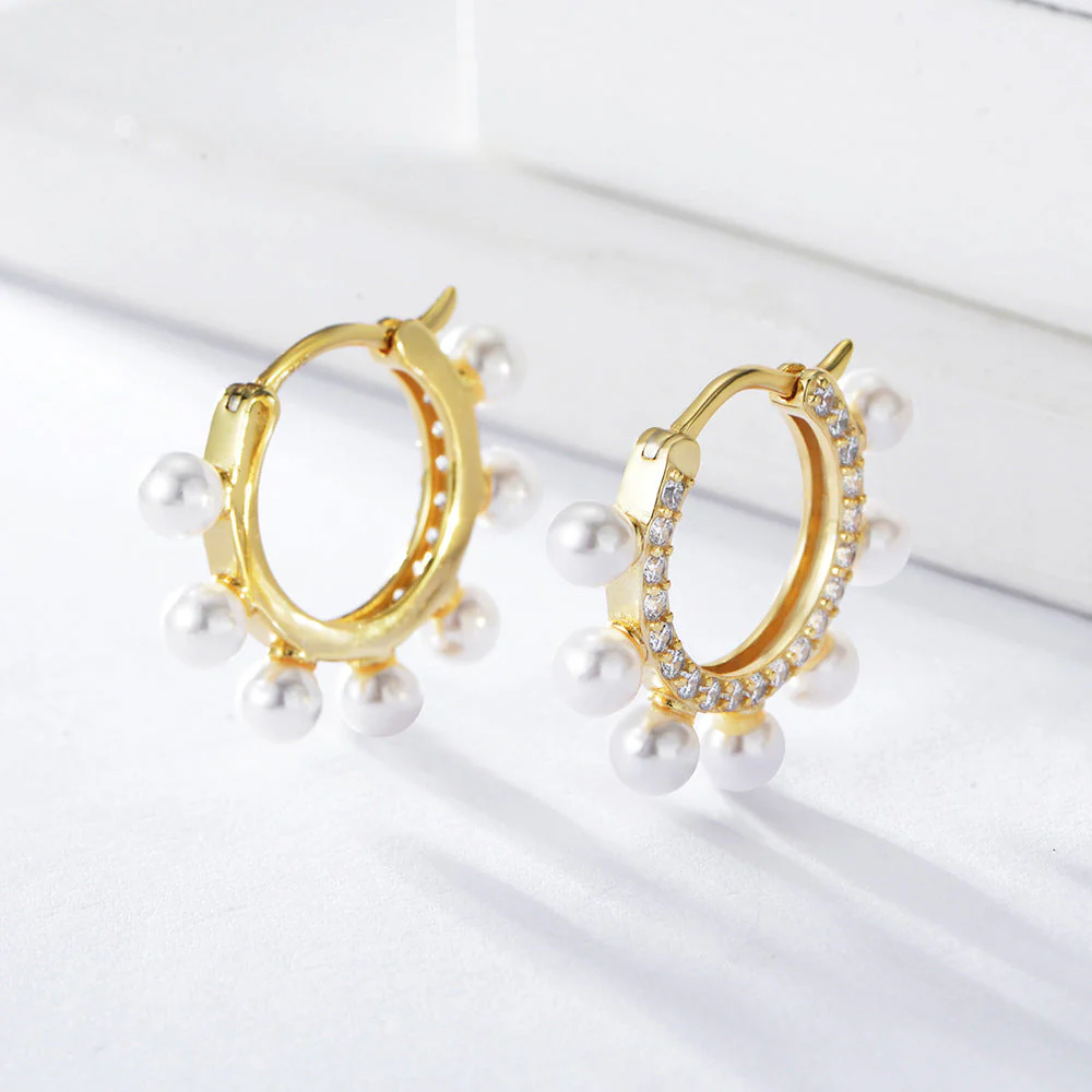 Pearl Hoop Earring Zircon Diamond