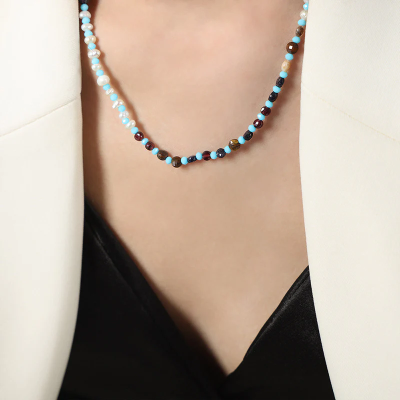 Natural Agate and Freshwater Pearl Necklace