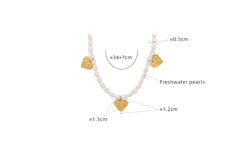 Three Love Heart Charms Freshwater Pearl Necklace
