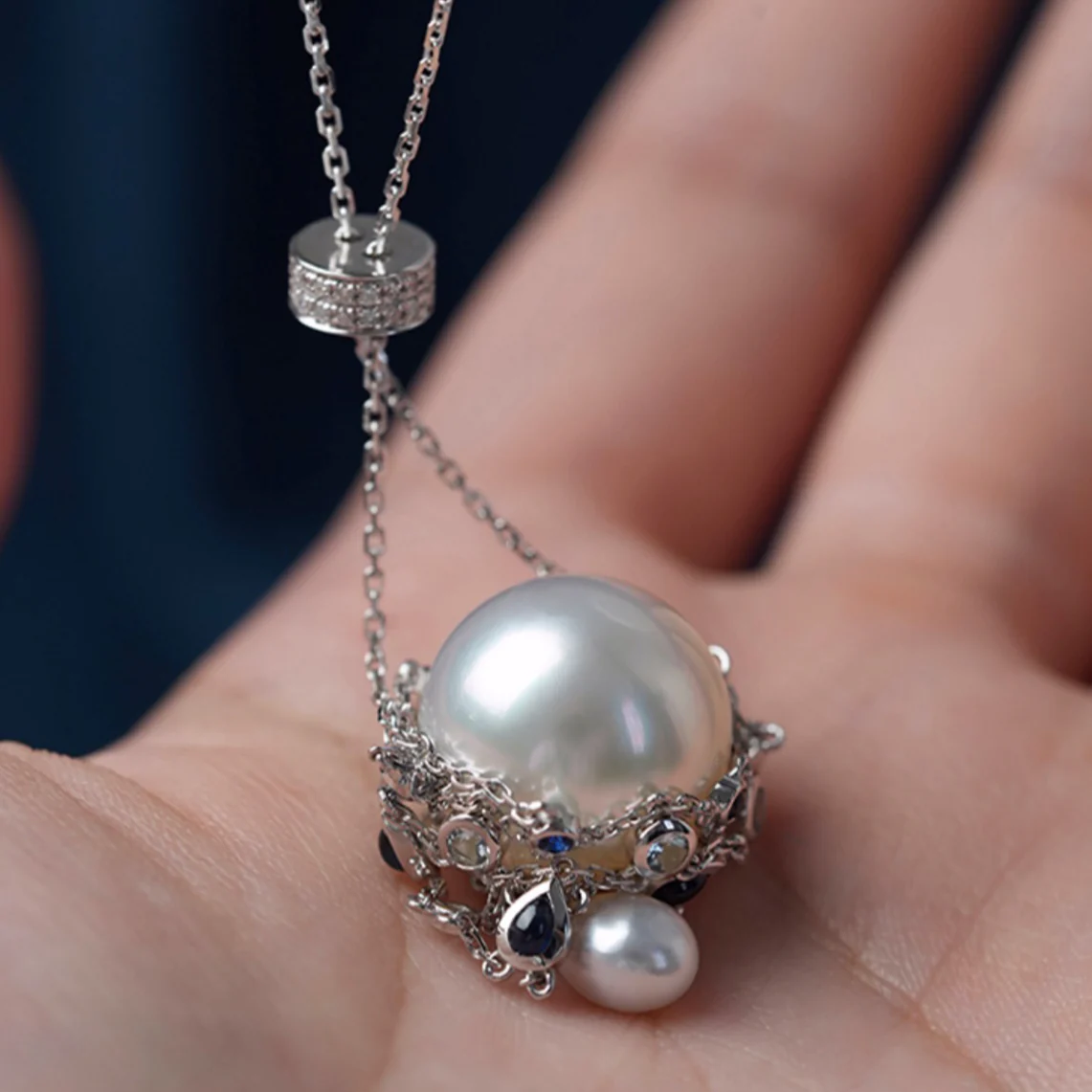 Freshwater Pearl & Blue Gemstone Pendant Necklace