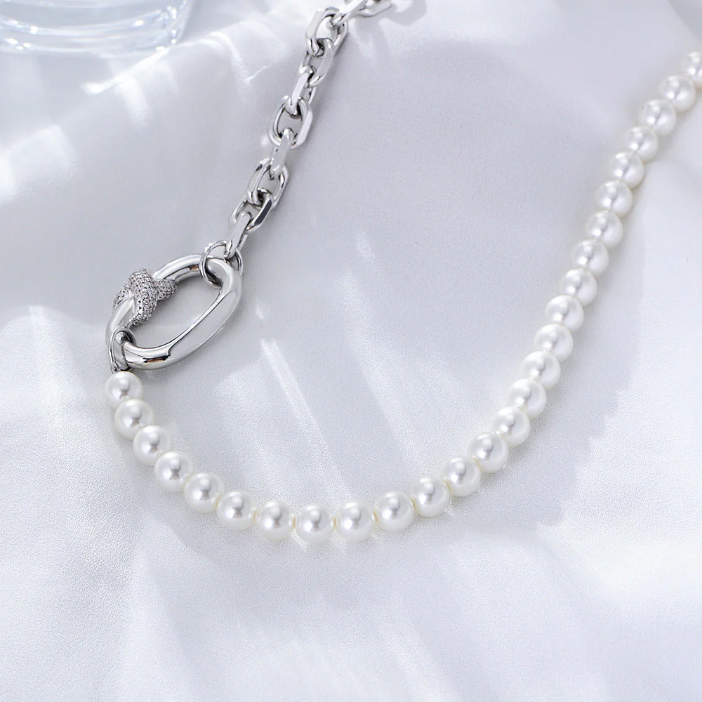 Half Pearl Half Chain Necklace