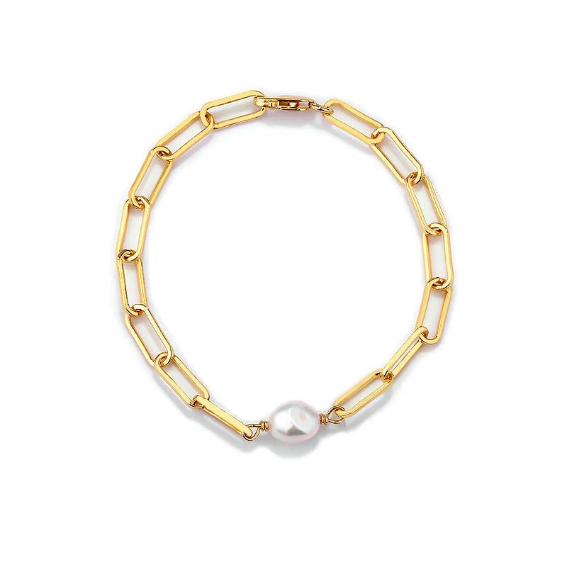Adjustable Pearl Bracelet Paperclip Chain