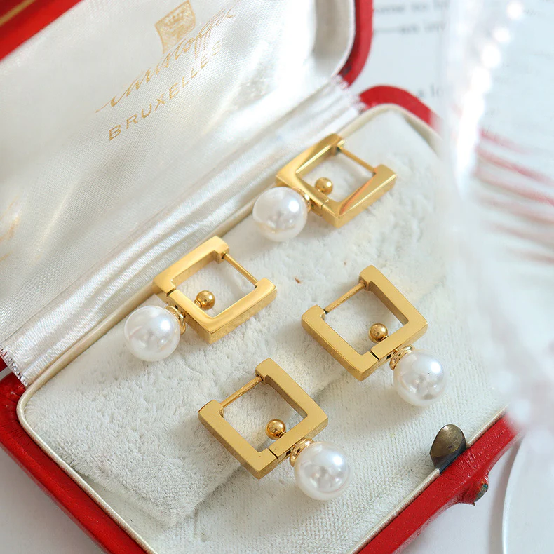 Multi Wear Ways Square Dangle Pearl Earring