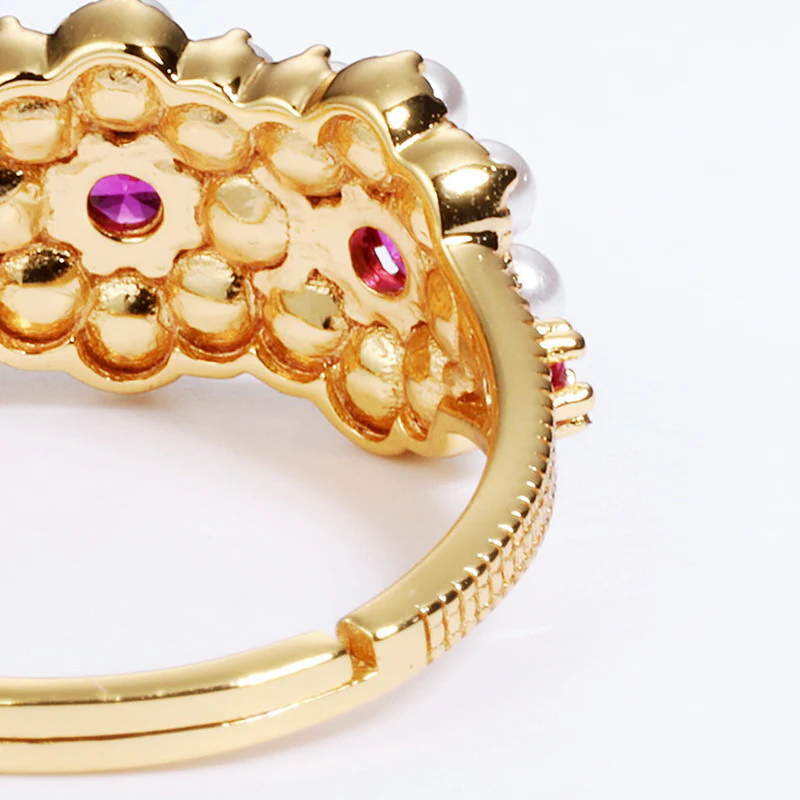 Red Corundum Flower Pearl Ring