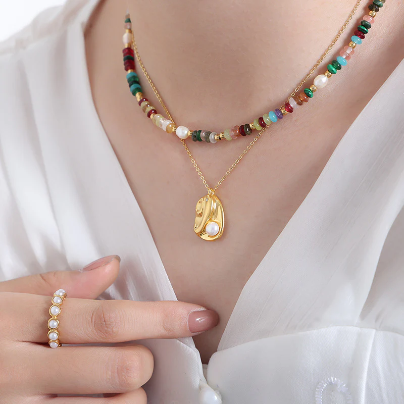 Saturn Inlaid Zircon and Pearl Pendant Necklace