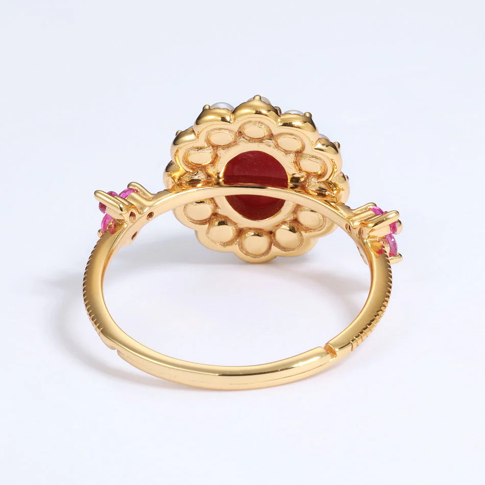 Red Coral Pearl Ring