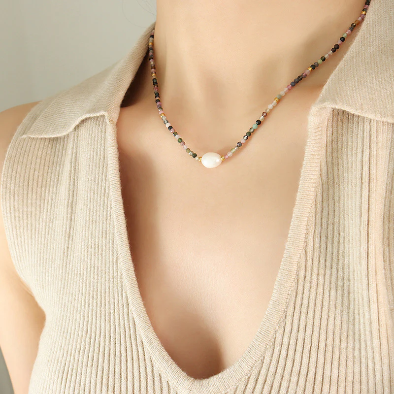 Freshwater Pearl and Tourmaline Necklace