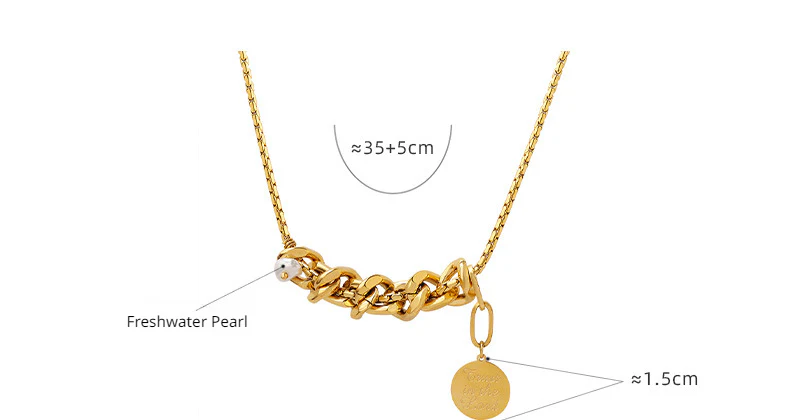 Pearl Charm Cuban Chain With Coin Drop Pendant Necklace