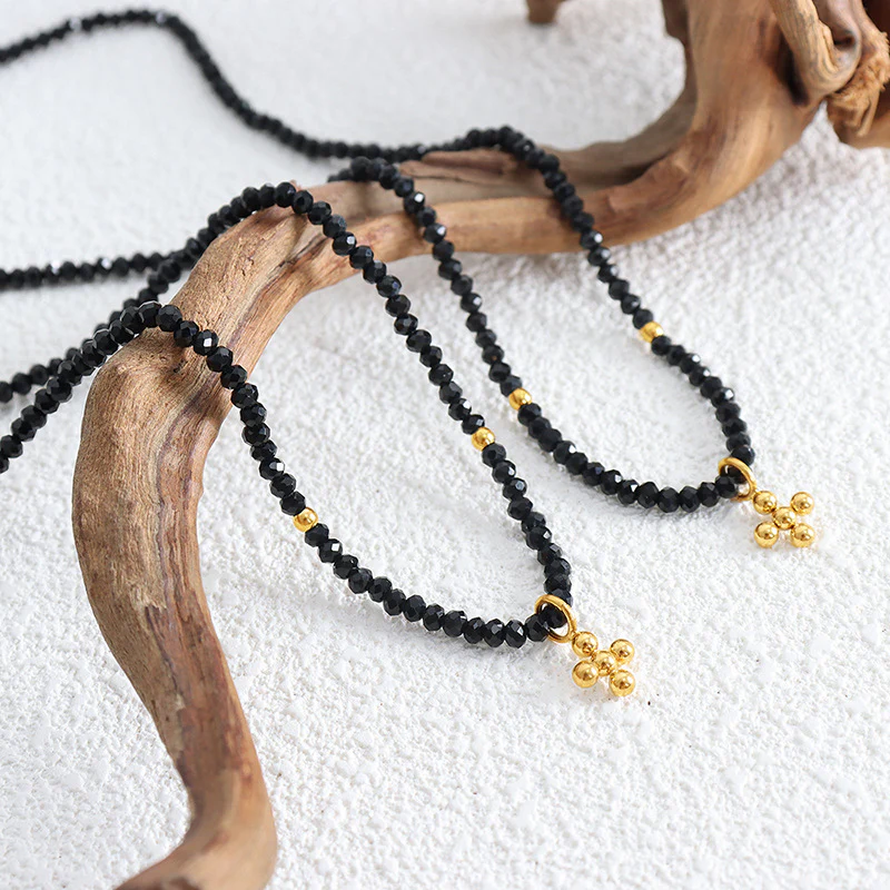 Pearl Necklace With Beads Cross Pendant