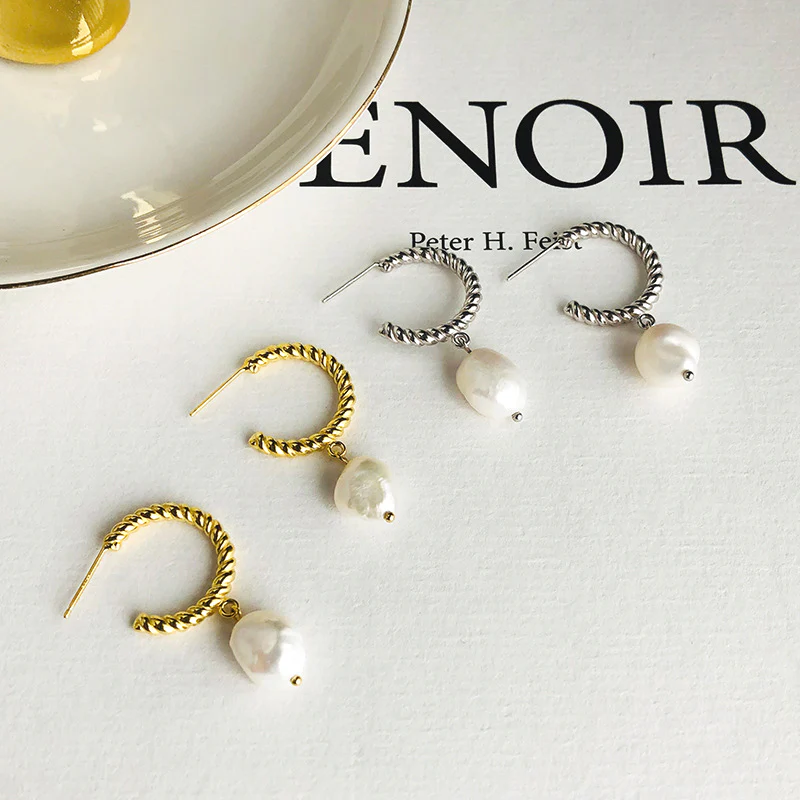 Twisted Hoop Pearl Drop Earring