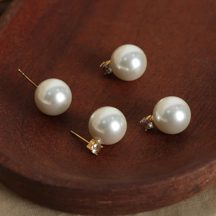 Diamond and 12mm Pearl Stud Earrings