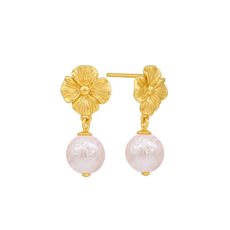 Flower Baroque Pearl Dangle Earrings