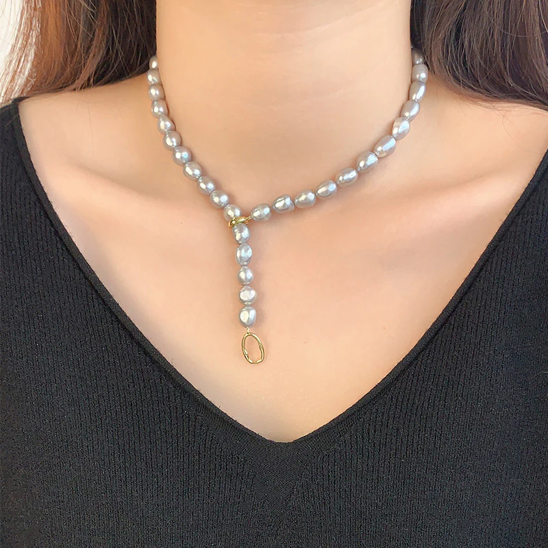 Natural Gray Baroque Pearl Necklace
