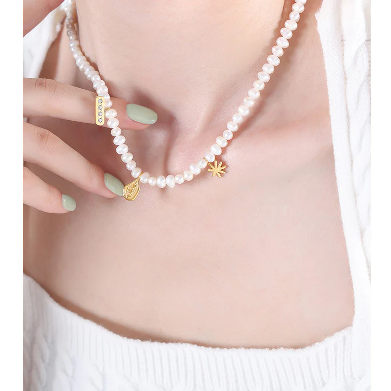 Geometric Charms Baroque Freshwater Pearl Necklace