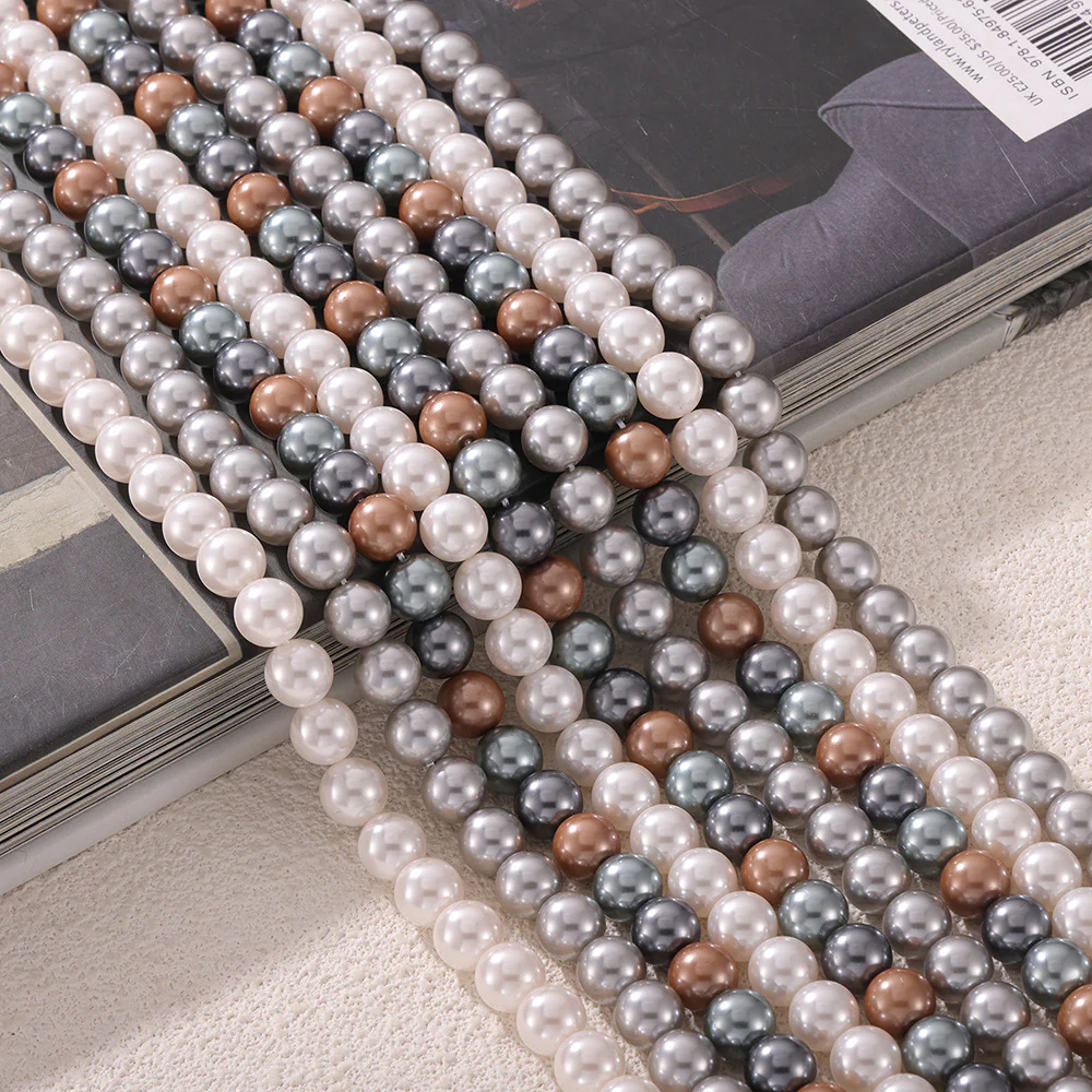8mm 10mm 12mm White Grey Brown Pearl Bead Necklace