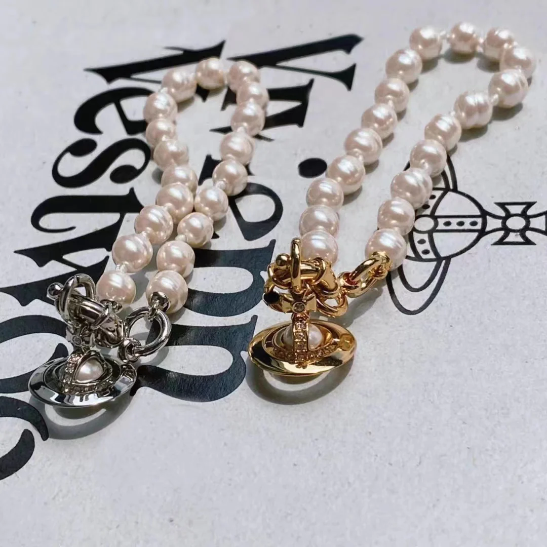 VIVI Saturn Pendant Baroque Pearl Necklace | Best Replica Jewelry™