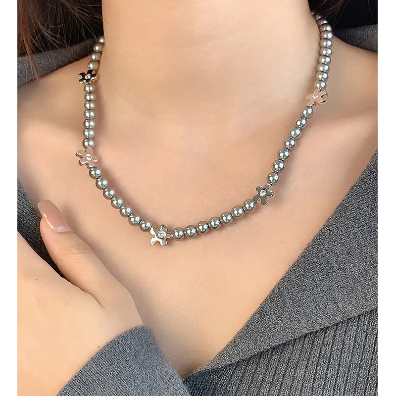 Light Luxury Swarovski Grey Pearl Necklace