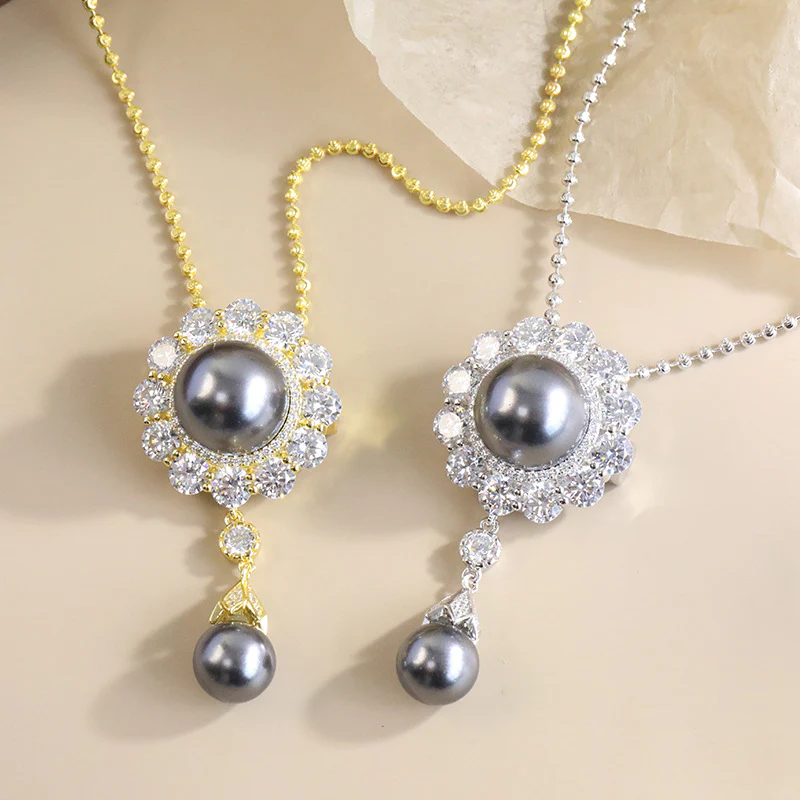 Duchess Camellia Diamond Pearl Pendant Brooch Necklace