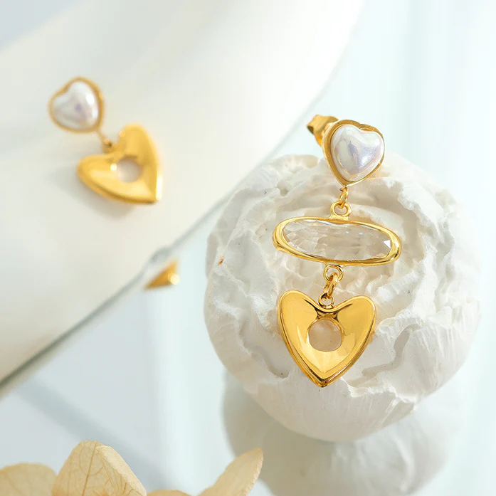AB Style Asymmetrical Pearl Heart Earring