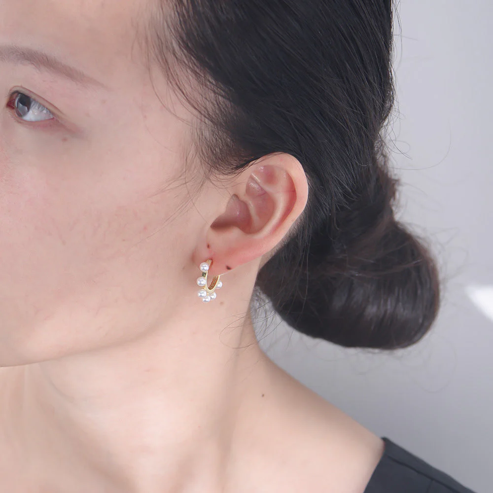 Pearl Hoop Earring Zircon Diamond