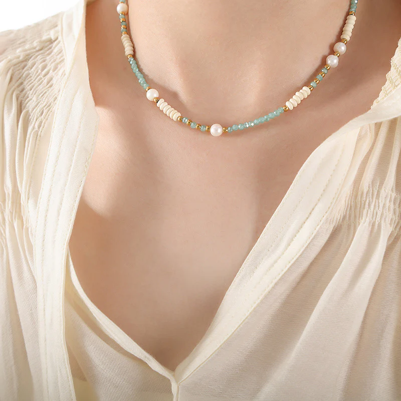 Glass Stone Pearl Turquoise Necklace