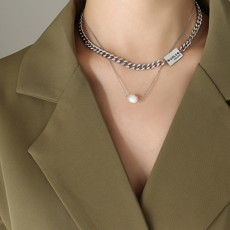 Thick and Thin Chain Stacked Two Gold Layered Necklace