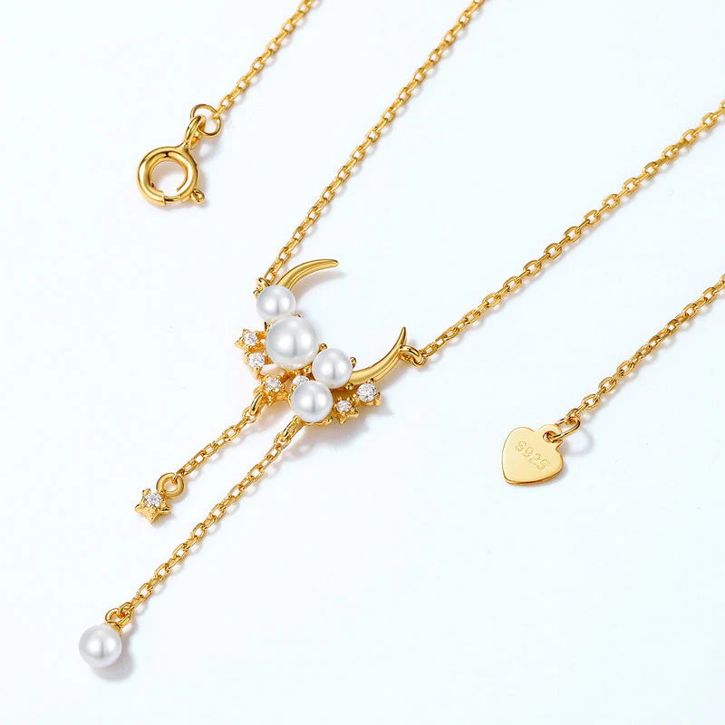 Pearl Pendant Moon and Star Necklace