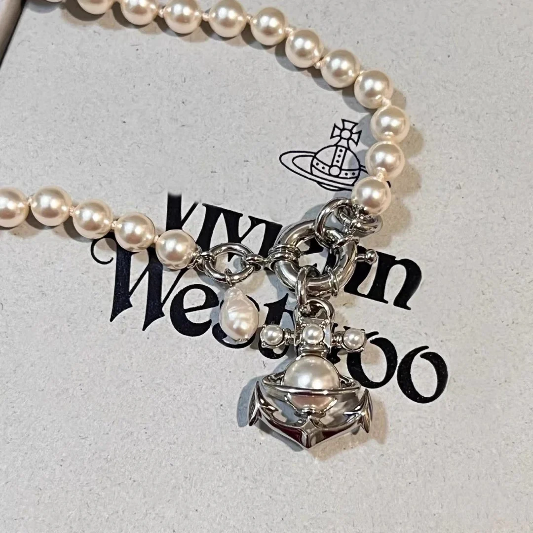 VIVI Anchor Saturn Pendant Pearl Necklace | Best Replica Jewelry™