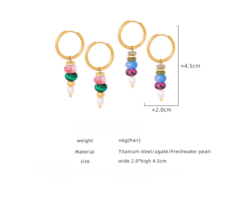 Circle With Natural Stone Pearl Drop Earring