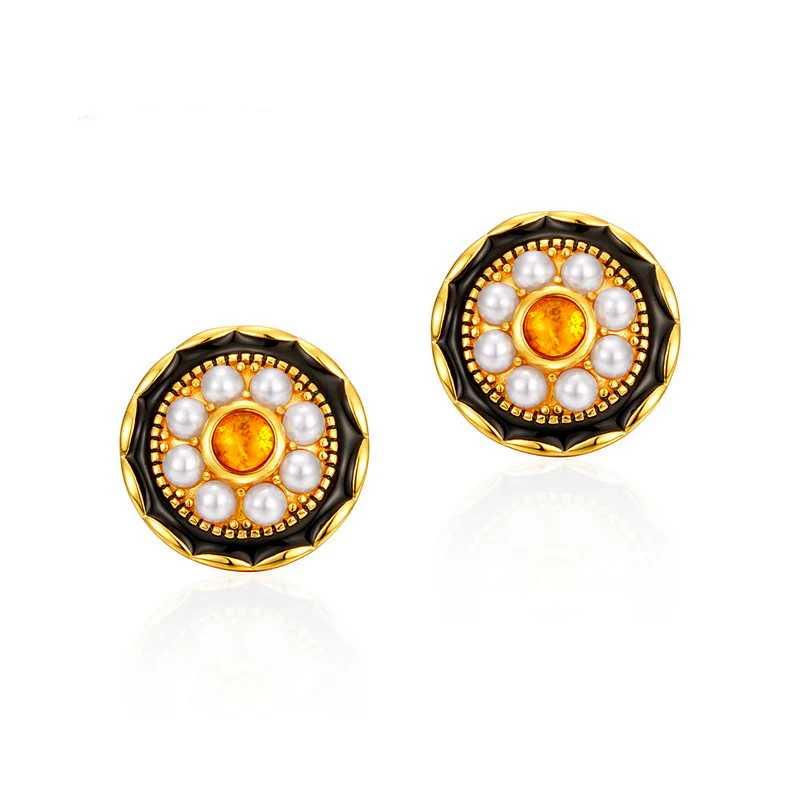 Black Pearl Earring With Natural Amber