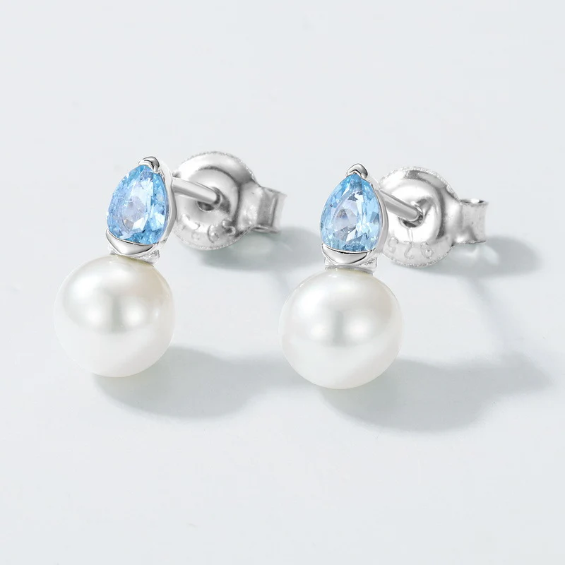 Sky Blue Topaz and Freshwater Pearl Earrings