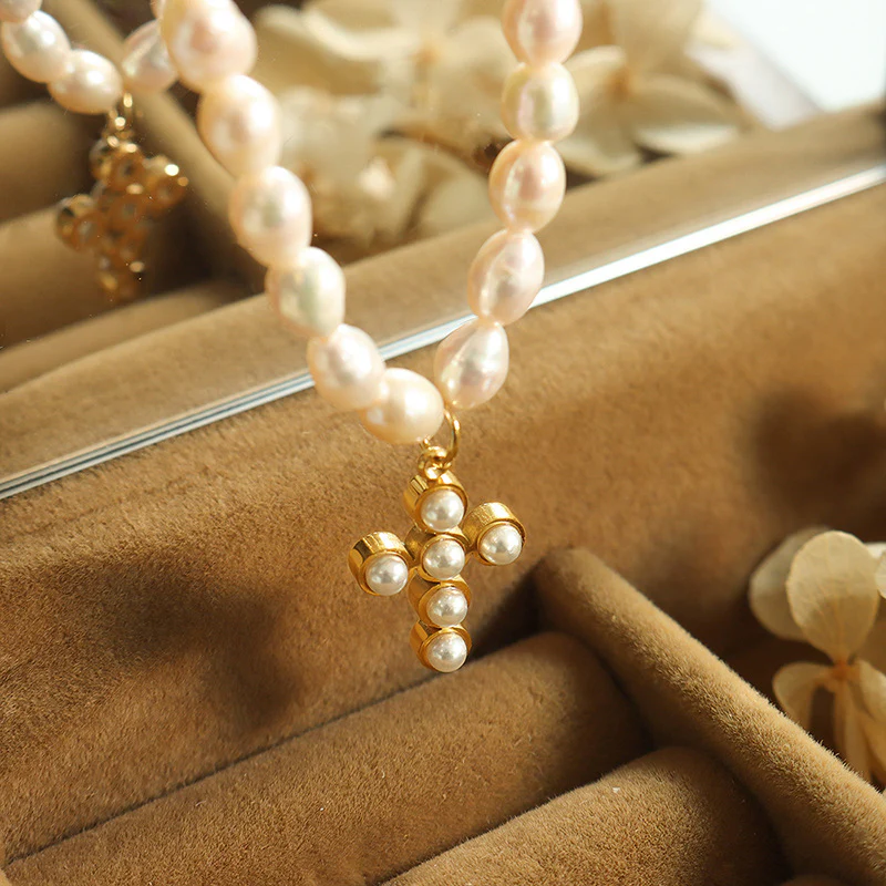 Pearl Cross Pendant Necklace