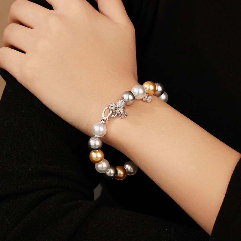 Clover White Swarovski Pearl Bracelet