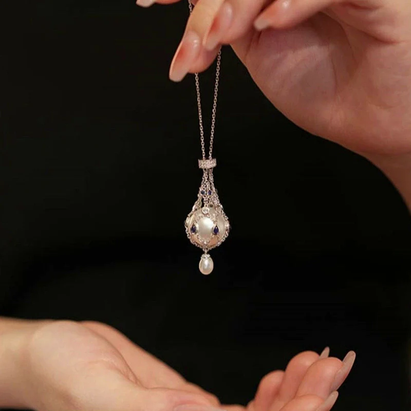 Freshwater Pearl & Blue Gemstone Pendant Necklace