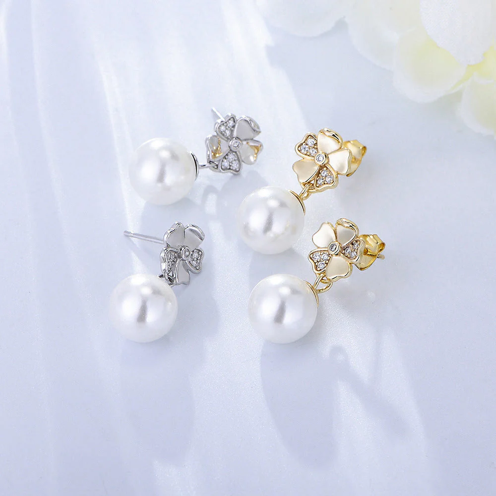 Flower Diamond Pearl Earring Dangly