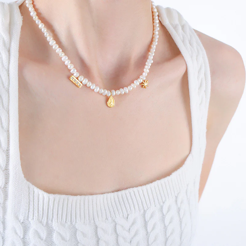 Geometric Charms Baroque Freshwater Pearl Necklace