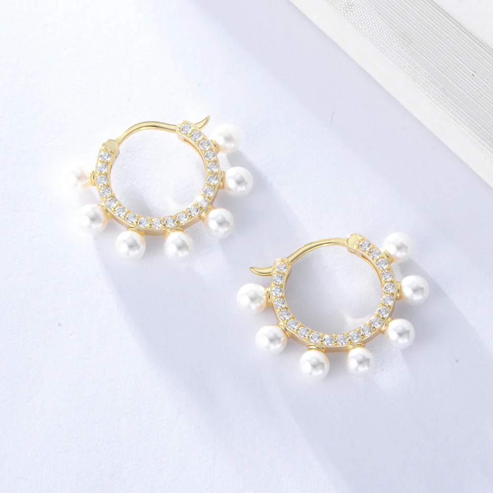 Pearl Hoop Earring Zircon Diamond