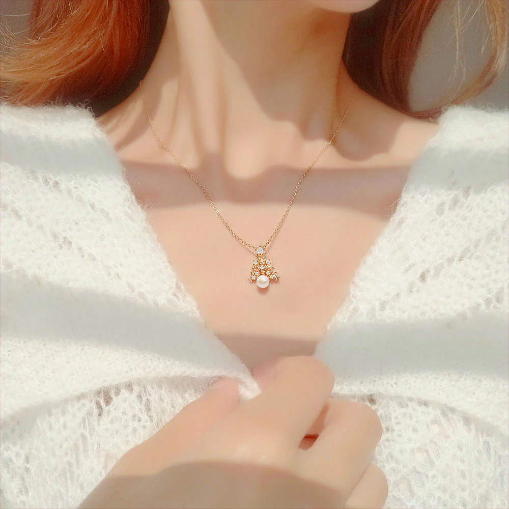 Gold Christmas Tree Snowflake Pendant Necklace