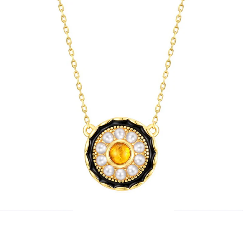 Natural Amber Ethnic Style Pearl Pendant Necklace