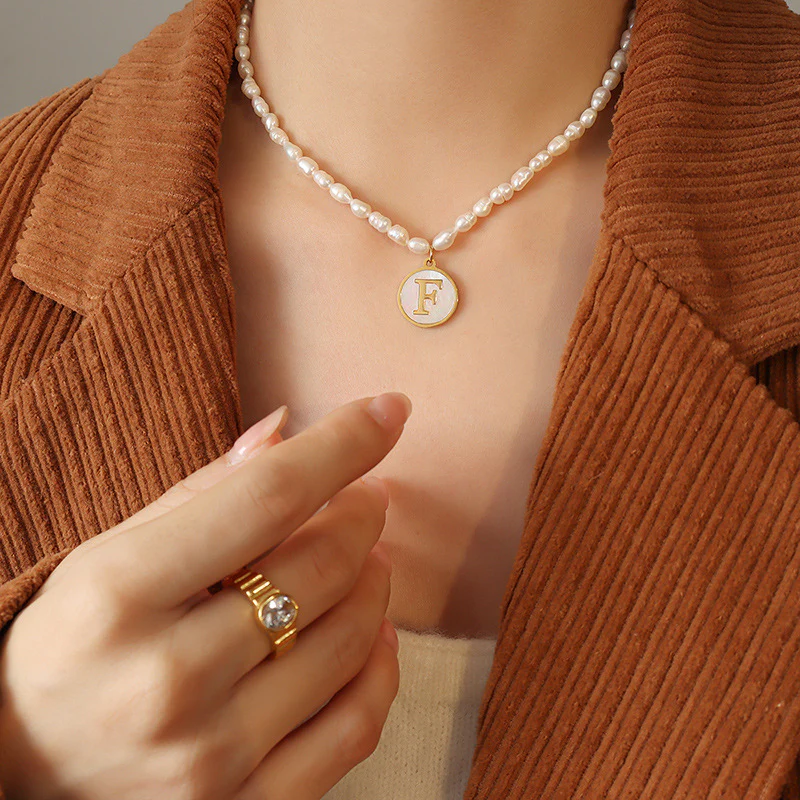 26 Initial Letter Pendant Freshwater Pearl Necklace