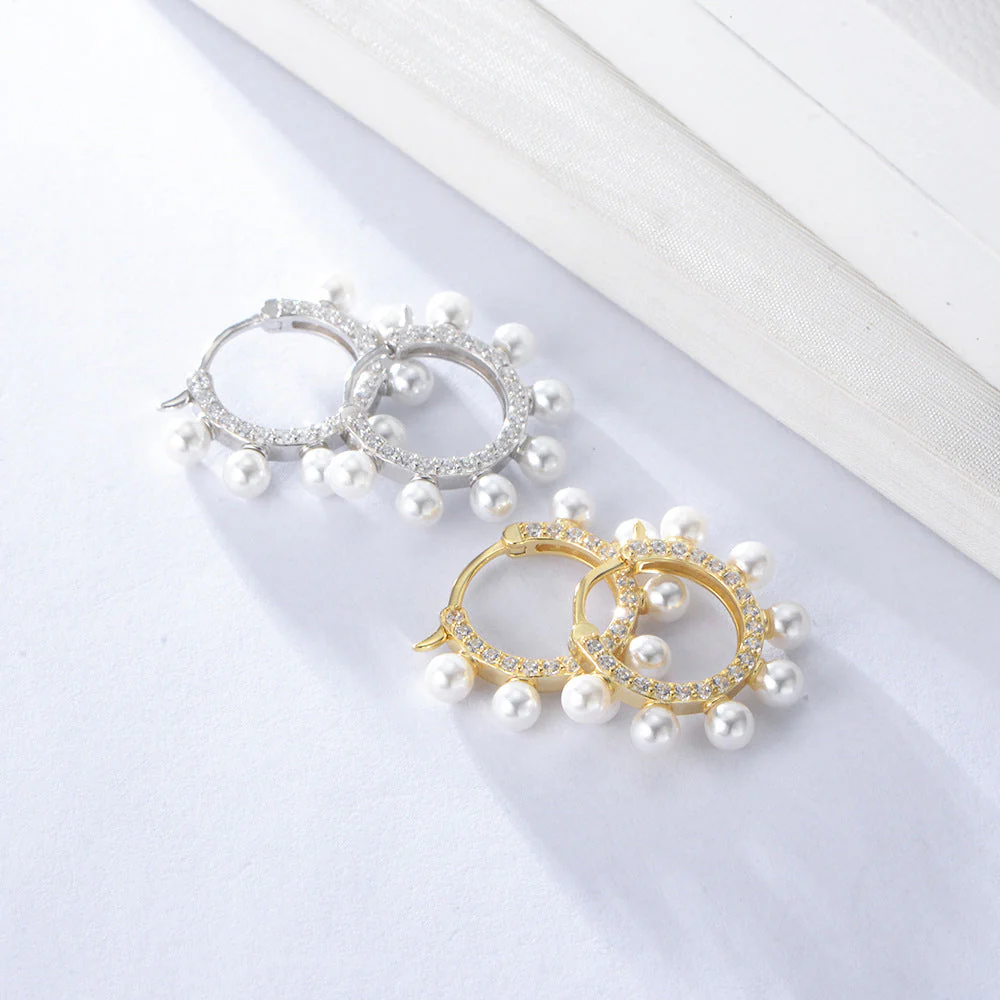 Pearl Hoop Earring Zircon Diamond