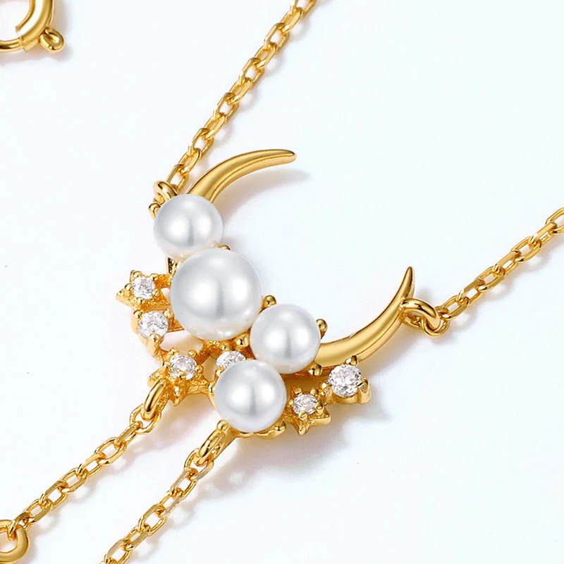 Pearl Pendant Moon and Star Necklace
