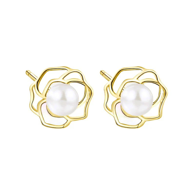 Camellia Pearl Stud Earrings
