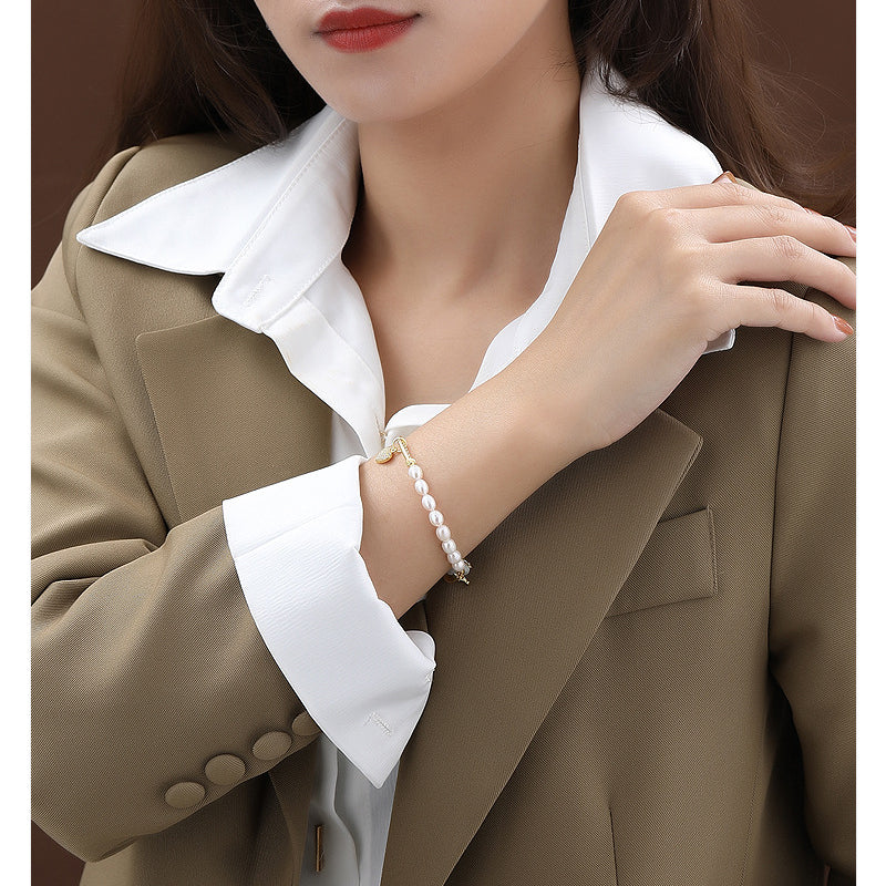 Rice Pearl Bracelet With Love Heart Charm