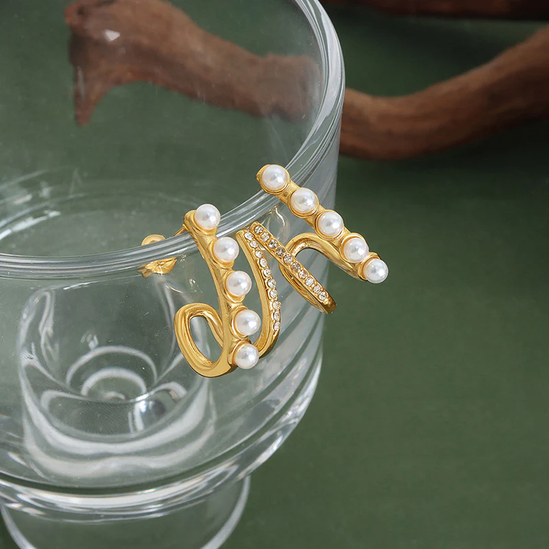 C Shape Pearl and Diamond Earrings