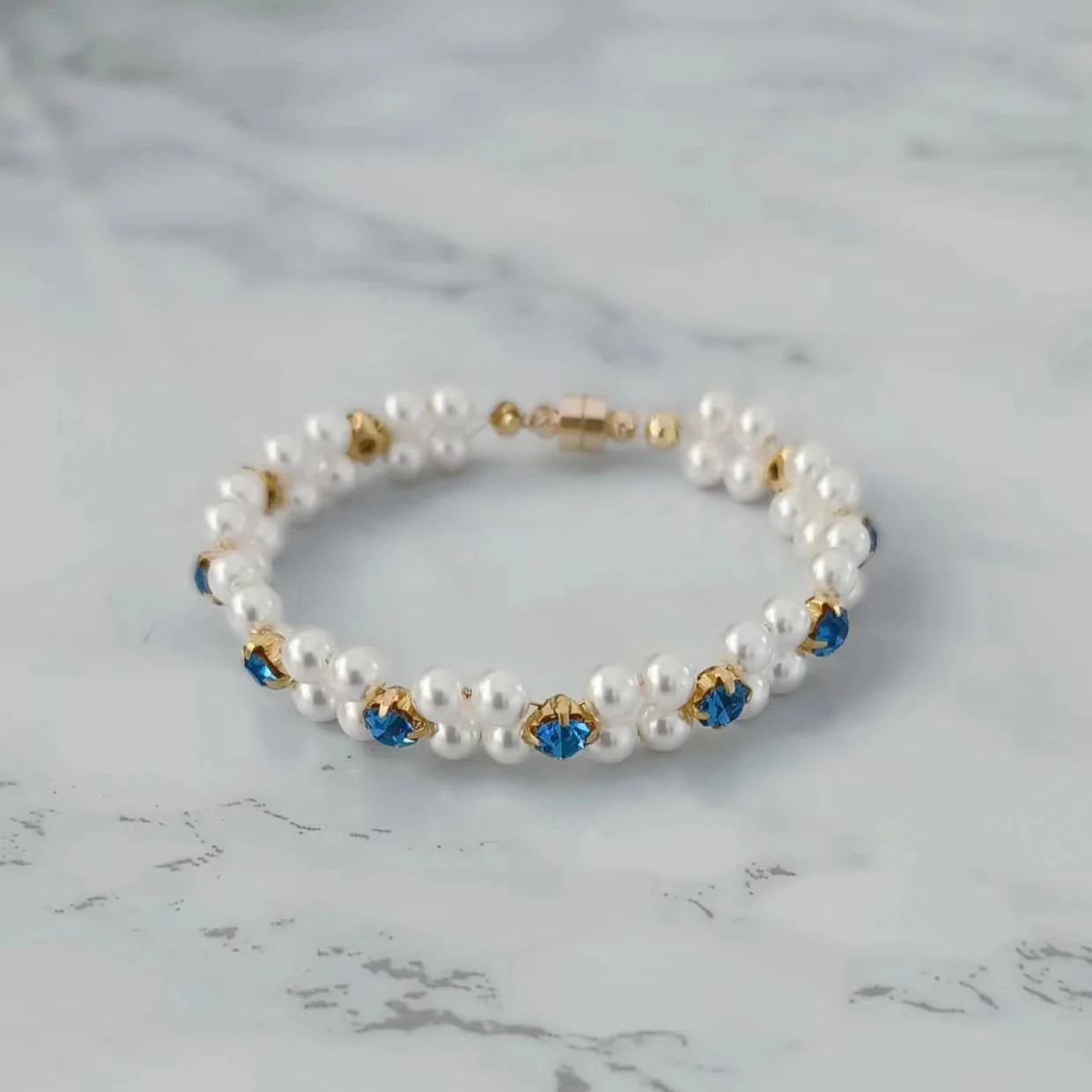 Handmade Diamond Pearl Bracelet