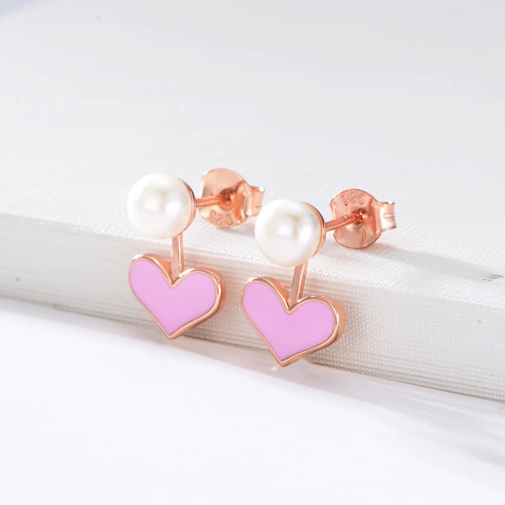 Pearl Studs Heart Epoxy Earrings