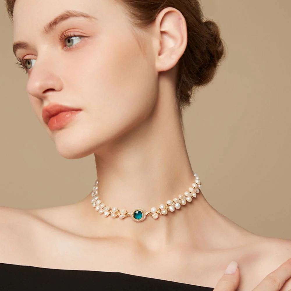 Pearl Choker Necklace Bracelet Set
